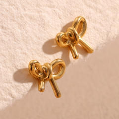 18KG cute bow stainless steel studs earrings