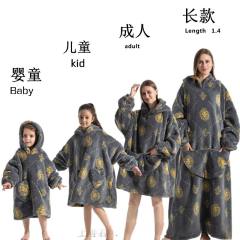 Winter design cartoon printing Thickened flannel hooded pajamas blanket sweatshirt