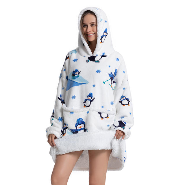 Lengthened and thickened flannel hooded pajamas blanket sweatshirt