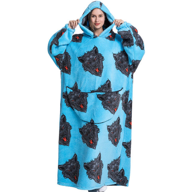 140cm Oversize warm Flannel hooded pajamas blanket sweatshirt