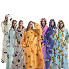 Winter design cartoon printing Thickened flannel hooded pajamas blanket sweatshirt