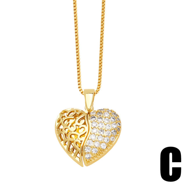 Hot sale iceout heart charm real gold plated copper necklace