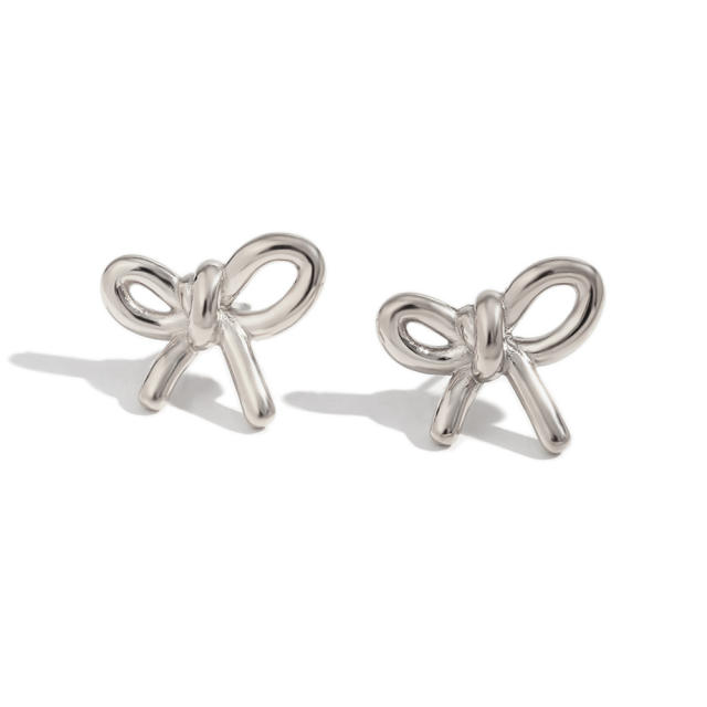 18KG cute bow stainless steel studs earrings