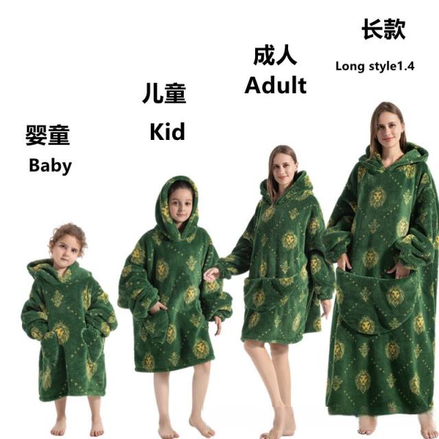 Winter design cartoon printing Thickened flannel hooded pajamas blanket sweatshirt