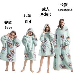 Winter design cartoon printing Thickened flannel hooded pajamas blanket sweatshirt