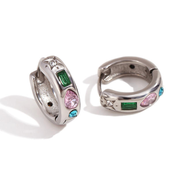 18KG colorful diamond setting easy match stainless steel huggie earrings cuffs rings collection