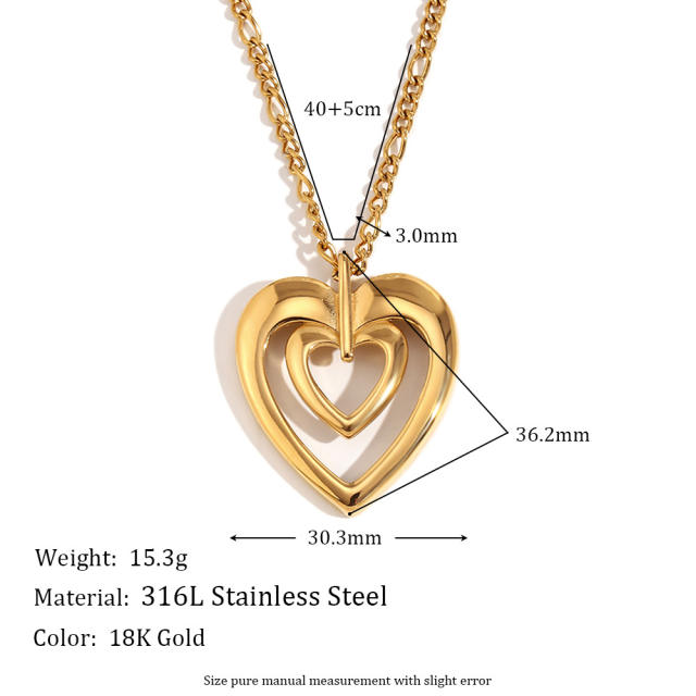 18KG hollow out heart pendant stainless steel necklace earrings set