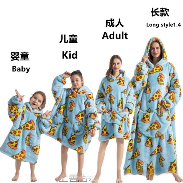 Winter design cartoon printing Thickened flannel hooded pajamas blanket sweatshirt