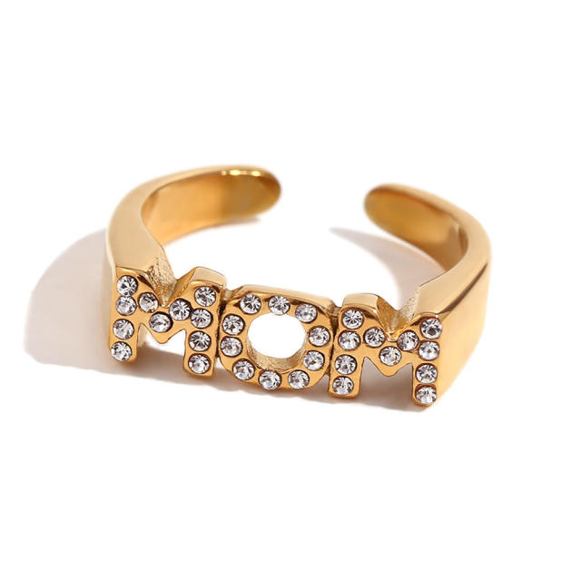 Mother's day gift mom letter rhinestone stainless steel finger rings