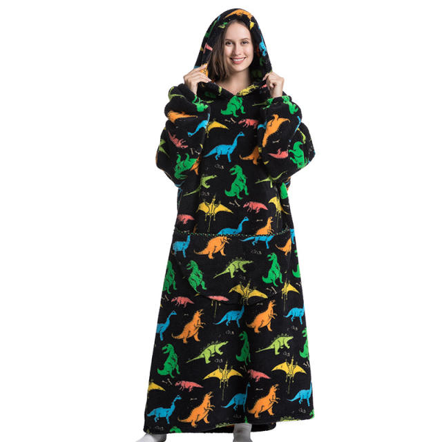 140cm Oversize warm Flannel hooded pajamas blanket sweatshirt