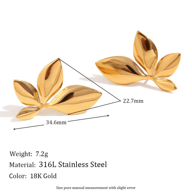 Easy match 18KG petal stainless steel studs earrings