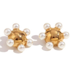 Chunky pearl beaded ball shape stainless steel earrings