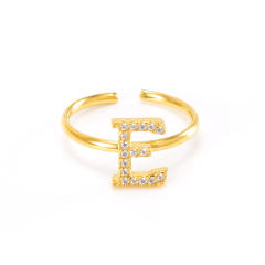 Popular diamond initial letter stainless steel adjustable rings