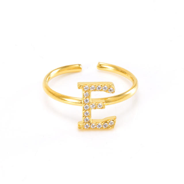 Popular diamond initial letter stainless steel adjustable rings