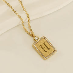 18KG hollow out initial letter frosted pendant dainty stainless steel necklace