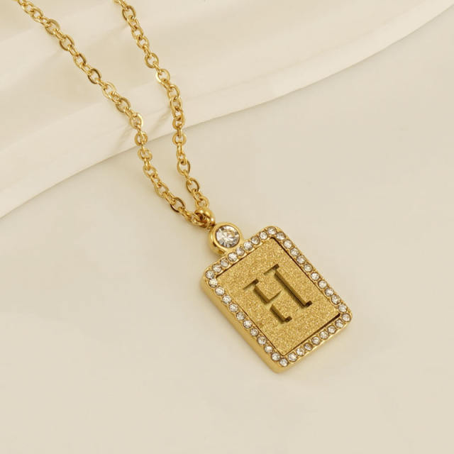18KG hollow out initial letter frosted pendant dainty stainless steel necklace