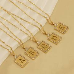 18KG hollow out initial letter frosted pendant dainty stainless steel necklace