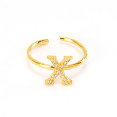 Popular diamond initial letter stainless steel adjustable rings