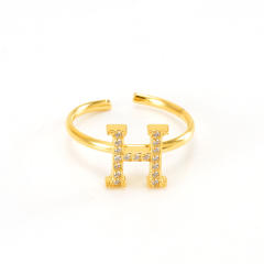 Popular diamond initial letter stainless steel adjustable rings