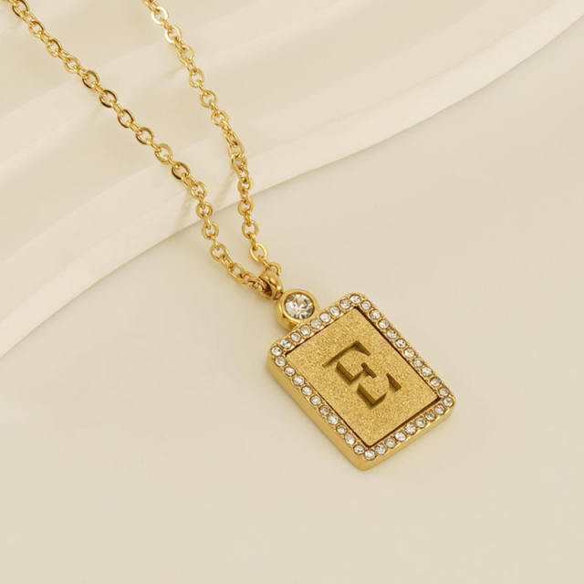 18KG hollow out initial letter frosted pendant dainty stainless steel necklace