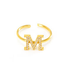Popular diamond initial letter stainless steel adjustable rings