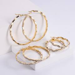 18KG wave shape diamond big hoop stainless steel earrings