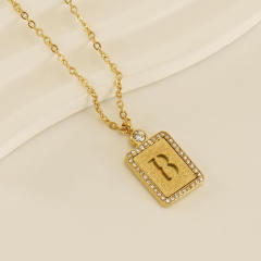 18KG hollow out initial letter frosted pendant dainty stainless steel necklace