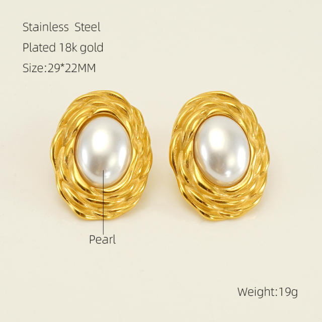 18KG pearl stainless steel studs earrings