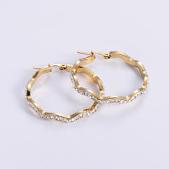 18KG wave shape diamond big hoop stainless steel earrings
