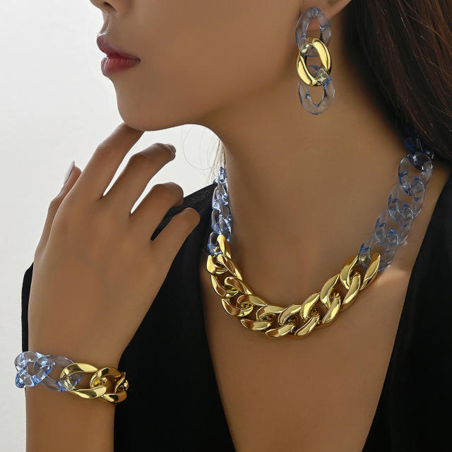 Fashionalble colorful acrylic cuban link chain choker necklace earrings set