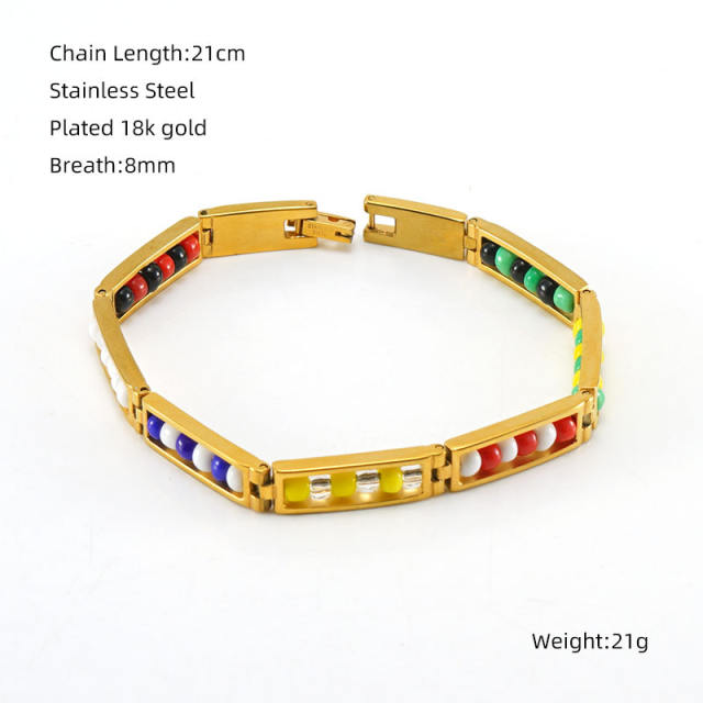 18KG colorful seed bead stainless steel bangle