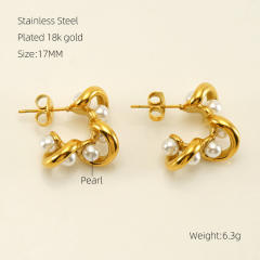 18KG pearl stainless steel studs earrings