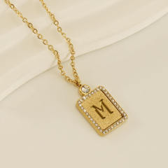 18KG hollow out initial letter frosted pendant dainty stainless steel necklace