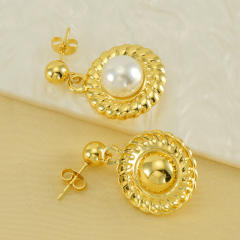 Elegant sunflower shape pearl stainless steel dangle earrings