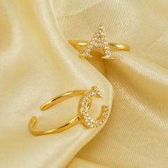 Popular diamond initial letter stainless steel adjustable rings