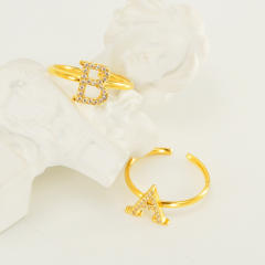 Popular diamond initial letter stainless steel adjustable rings