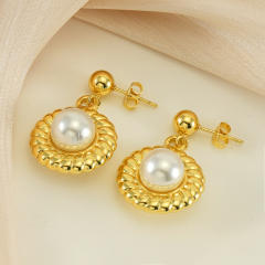 Elegant sunflower shape pearl stainless steel dangle earrings