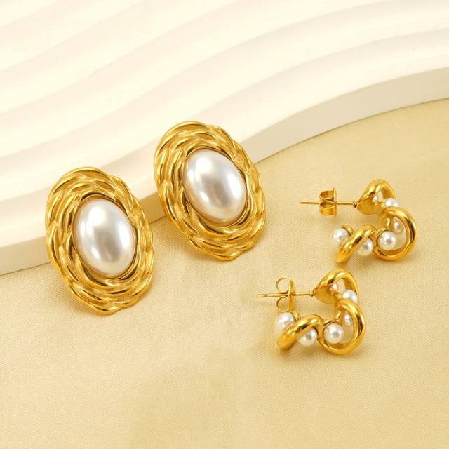 18KG pearl stainless steel studs earrings