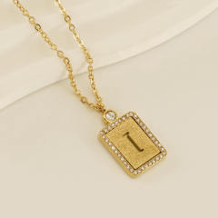 18KG hollow out initial letter frosted pendant dainty stainless steel necklace