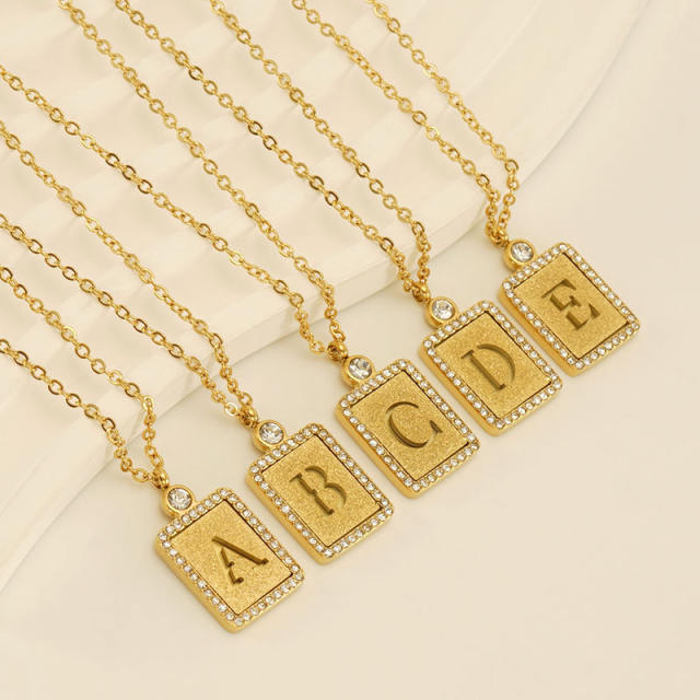 18KG hollow out initial letter frosted pendant dainty stainless steel necklace