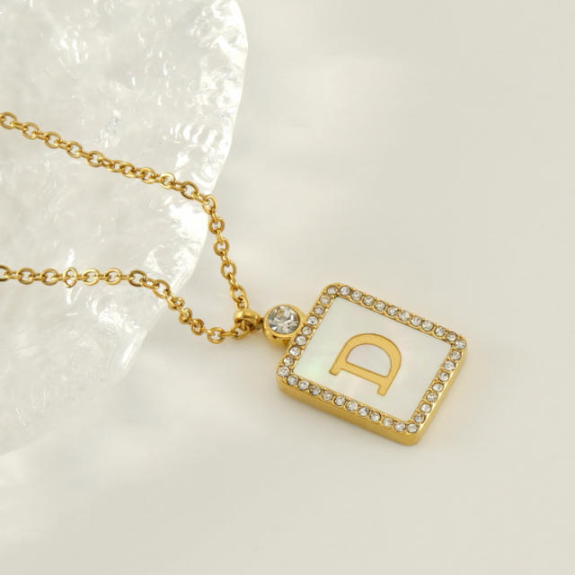 Dainty initial letter charm stainless steel necklace