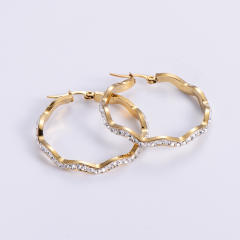 18KG wave shape diamond big hoop stainless steel earrings