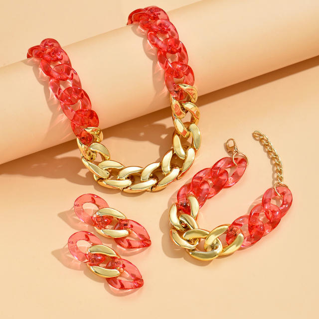 Fashionalble colorful acrylic cuban link chain choker necklace earrings set