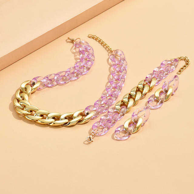 Fashionalble colorful acrylic cuban link chain choker necklace earrings set