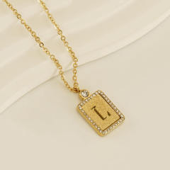 18KG hollow out initial letter frosted pendant dainty stainless steel necklace