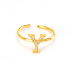 Popular diamond initial letter stainless steel adjustable rings