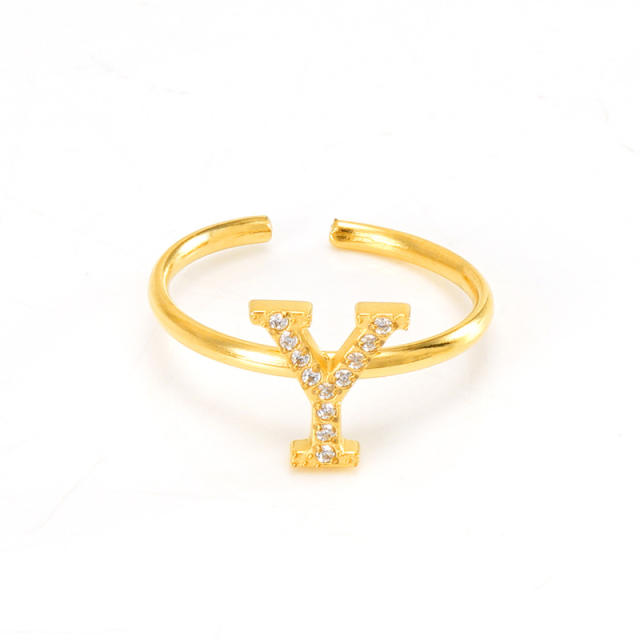 Popular diamond initial letter stainless steel adjustable rings