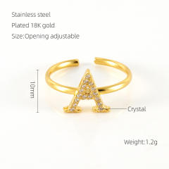 Popular diamond initial letter stainless steel adjustable rings