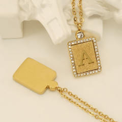18KG hollow out initial letter frosted pendant dainty stainless steel necklace