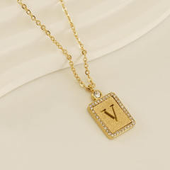 18KG hollow out initial letter frosted pendant dainty stainless steel necklace